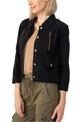 Collared crop jacket in Caviar